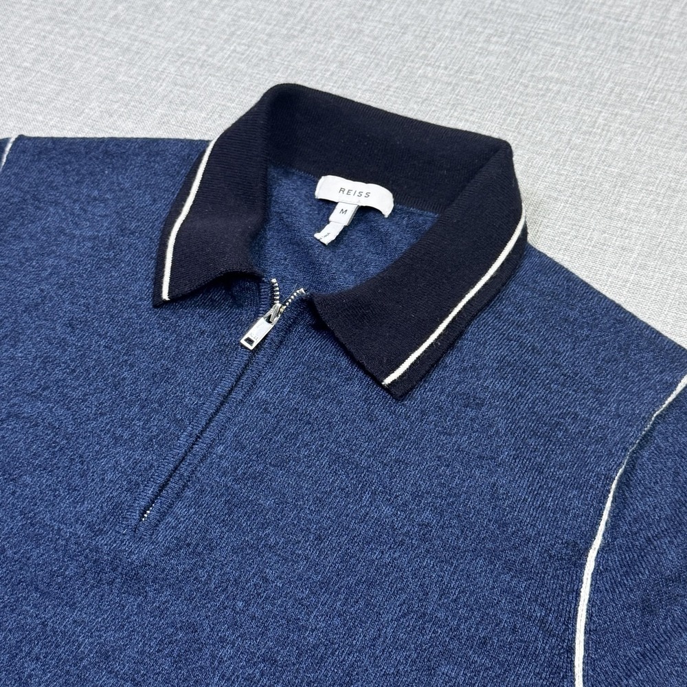 Reiss 1/4 Zip Wool Blend Sweater Polo Mens Small/Medium Blue Short Sleeve
